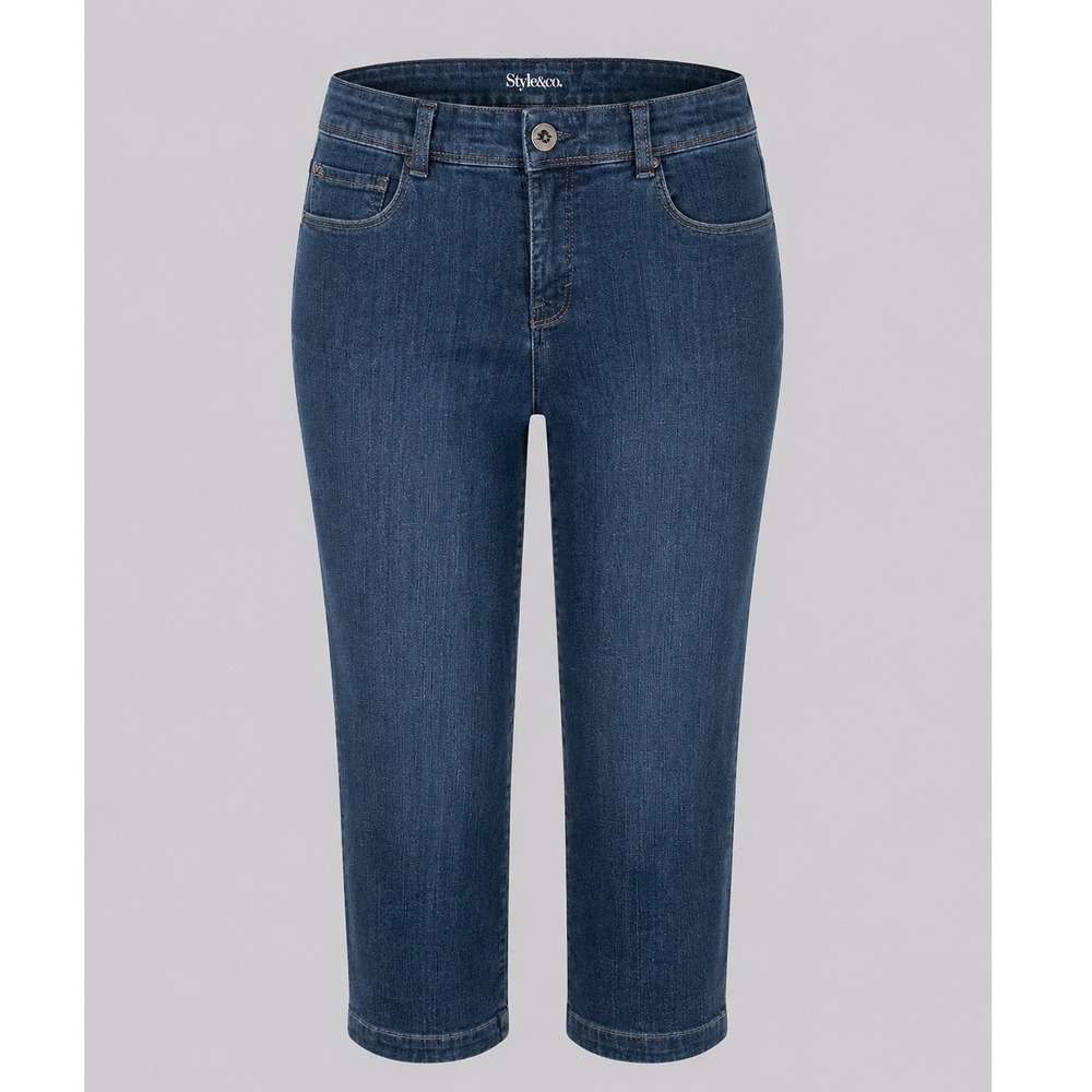 NWT Style & Co Capri Jeans Womens 6 Tummy Control Stretch Denim Blue